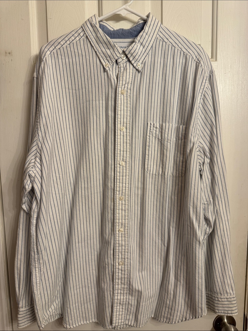 Classic White Button-Down Shirt with Navy Pinstripes